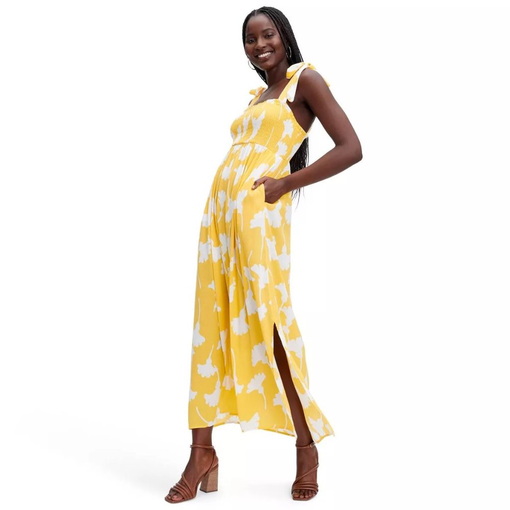 Smocked Tie Strap Ginkgo Yellow Midi Dress - DVF for Target